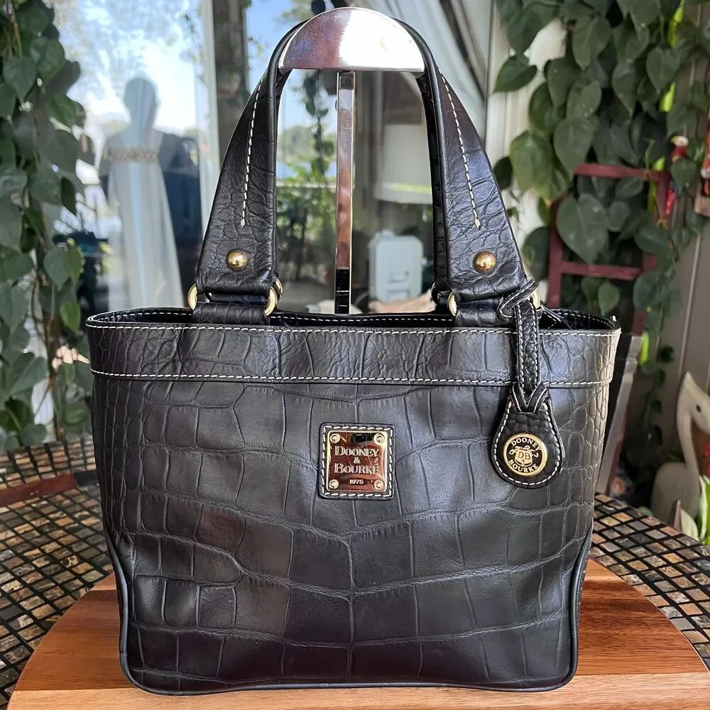 Dooney & Bourke Croc Embossed Black Leather Satchel Shoulder Bag